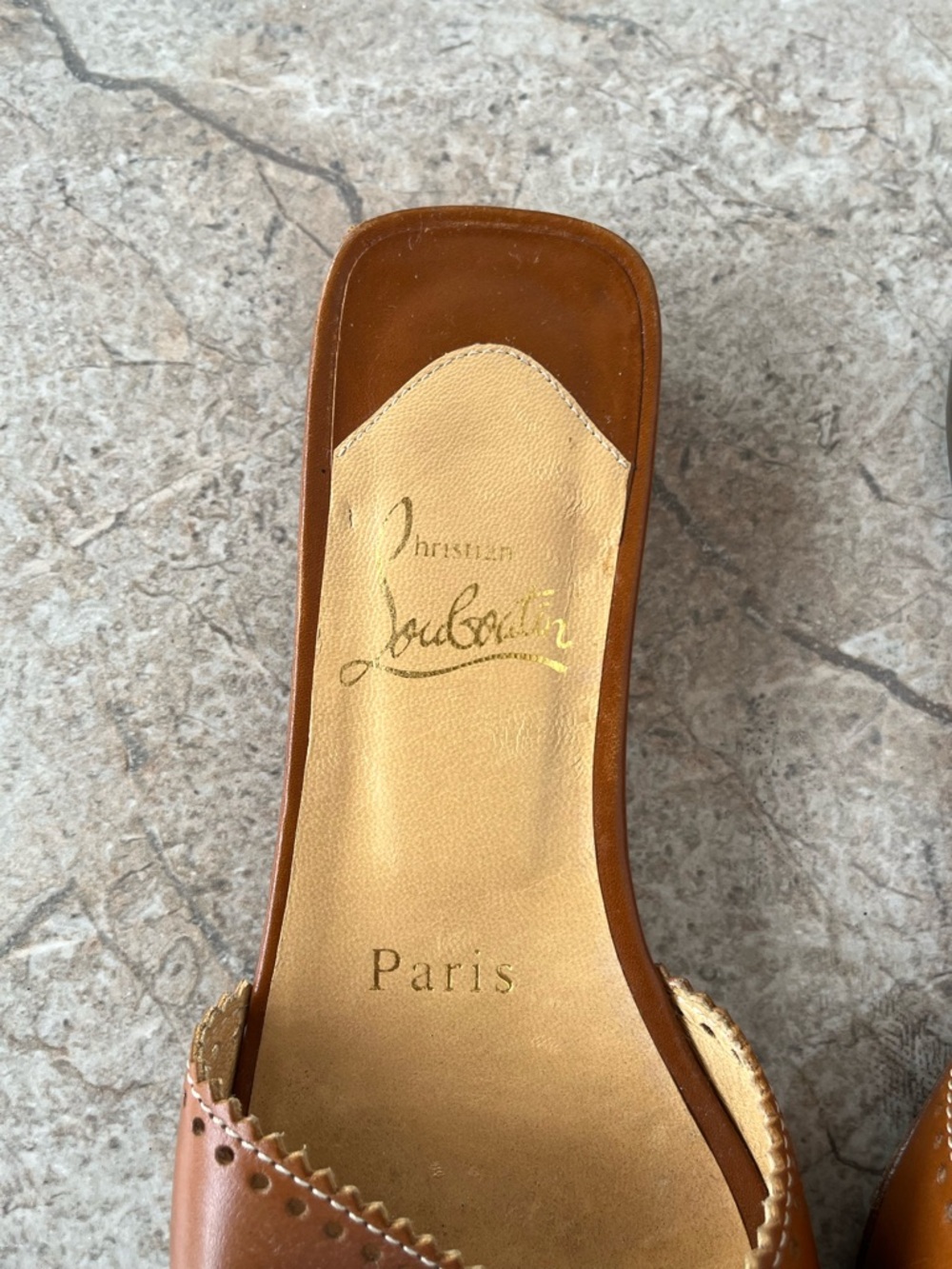 Christian Louboutin Leather Brogue Slides Mules Brown Buckle Sandals - Picture 4 of 10